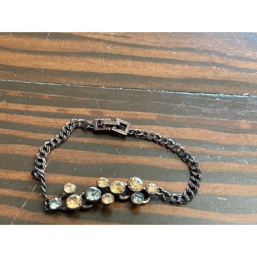 Givenchy Signed Jewelry Bracelet Mixed Crystals Antique Brass